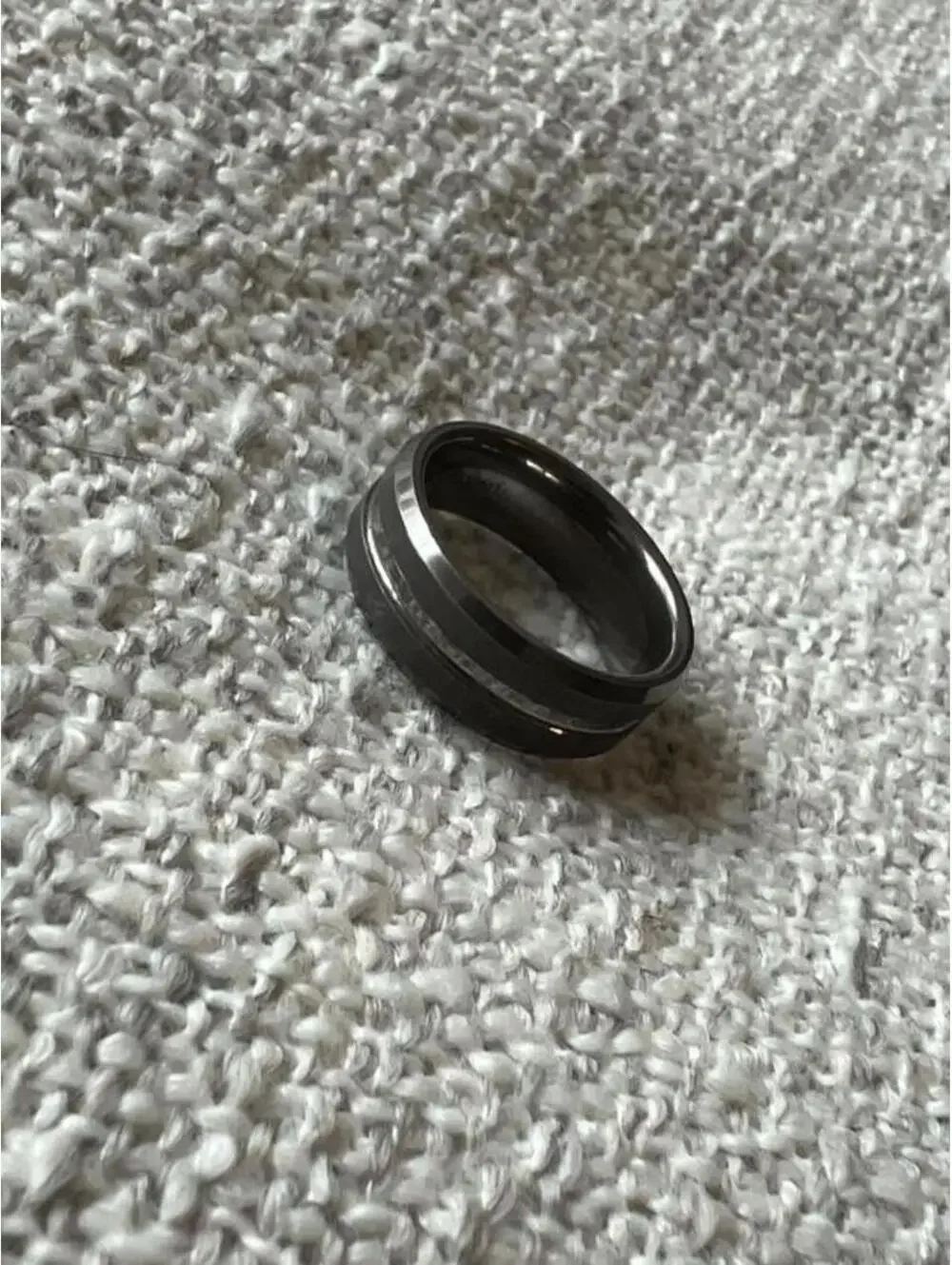 Men's Silver and Grey Tungsten Carbide Ring
